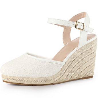 Women's Closed Toe Platform Espadrilles Ivory-Lace Wedge Heel Sandals