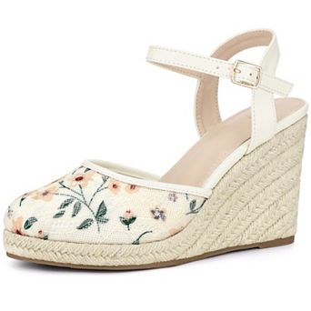 Women's Closed Toe Platform Espadrilles Ivory-Lace Wedge Heel Sandals