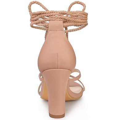 Women's Flip Flops Chunky Heel Lace Up Heels Thong Sandals