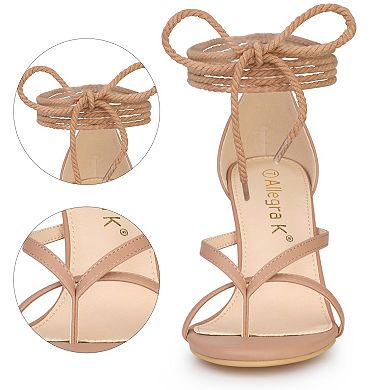 Women's Flip Flops Chunky Heel Lace Up Heels Thong Sandals