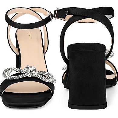 Rhinestone Bow Slingback Chunky Heels Sandal for Women