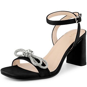 Rhinestone Bow Slingback Chunky Heels Sandal for Women