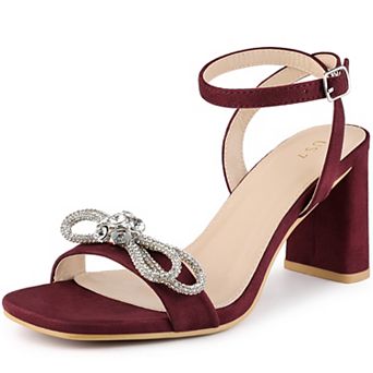 Rhinestone Bow Slingback Chunky Heels Sandal for Women