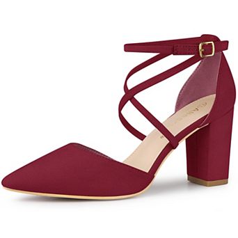 Women's Crisscross Strap Wedding Shoes Pointed Toe Chunky Heels Pumps