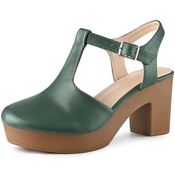 Platform T-Strap Shoes Chunky Heels Mules Sandals for Women