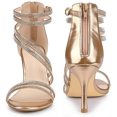 Stiletto Heel Strappy Rhinestone Heels Sandals for Women