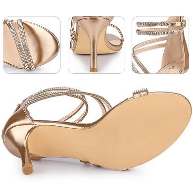 Stiletto Heel Strappy Rhinestone Heels Sandals for Women