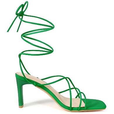 Square Toe Block Heel Strappy Lace Up Sandals for Women