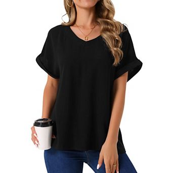 Women's Linen Tops Short Sleeve Casual t Shirts Basic Summer Outfits Loose Solid Color Blouse