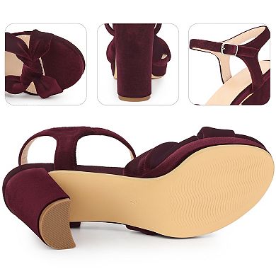 Knot Platform Velvet Block Heel Sandals for Women