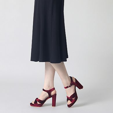 Knot Platform Velvet Block Heel Sandals for Women