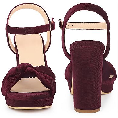 Knot Platform Velvet Block Heel Sandals for Women