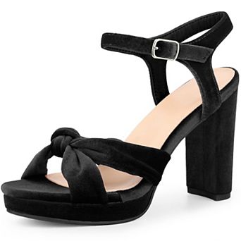 Knot Platform Velvet Block Heel Sandals for Women