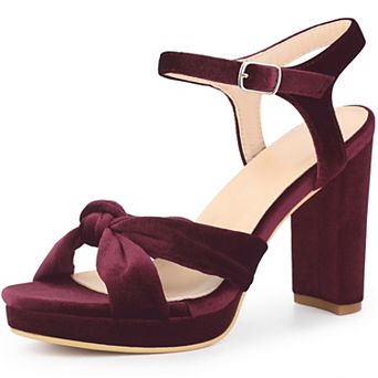 Knot Platform Velvet Block Heel Sandals for Women