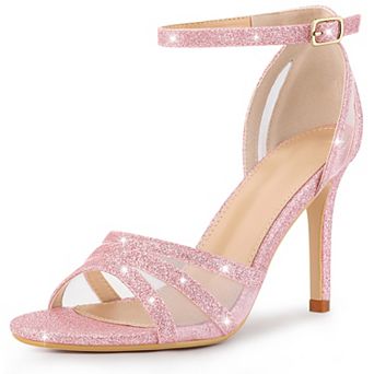 Women's Glitter Ankle Strap Stiletto Pump Heels