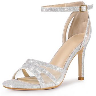 Women's Glitter Ankle Strap Stiletto Pump Heels