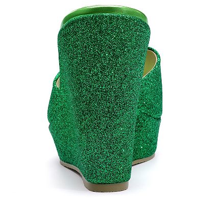 Women's Glitter Platform Slip on Wedge Heels Sandals