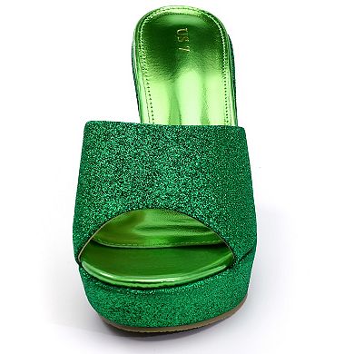 Women's Glitter Platform Slip on Wedge Heels Sandals