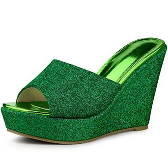 Women's Glitter Platform Slip on Wedge Heels Sandals