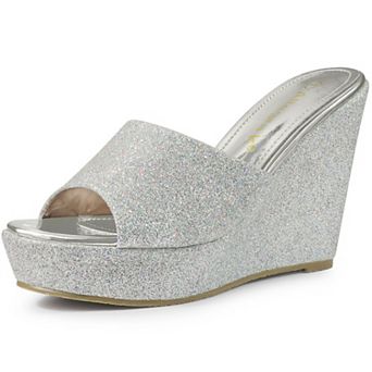 Women's Glitter Platform Slip on Wedge Heels Sandals