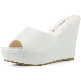 Women's Glitter Platform Slip on Wedge Heels Sandals