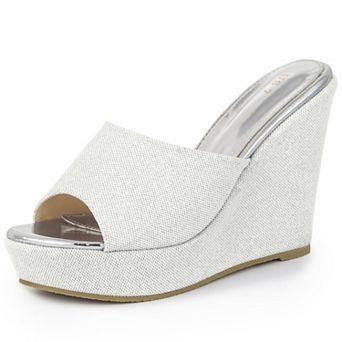Women's Glitter Platform Slip on Wedge Heels Sandals