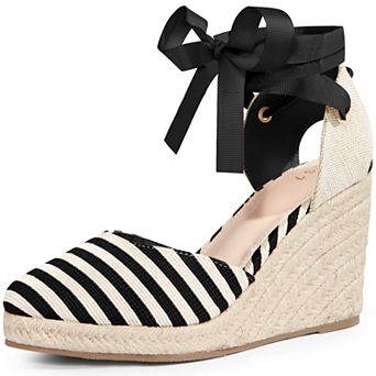 Stripe Lace Up Espadrilles Platform Wedge Sandals for Women