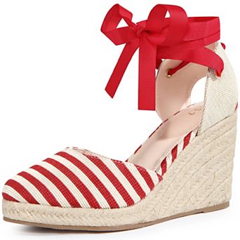 Stripe Lace Up Espadrilles Platform Wedge Sandals for Women