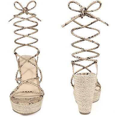 Snakeskin Platform Espadrille Wedges Strappy Heel Lace Up Sandals for Women