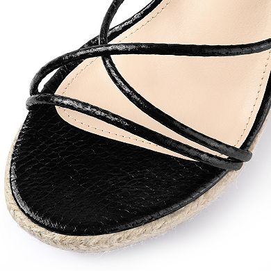 Snakeskin Platform Espadrille Wedges Strappy Heel Lace Up Sandals for Women