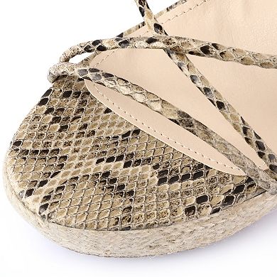 Snakeskin Platform Espadrille Wedges Strappy Heel Lace Up Sandals for Women