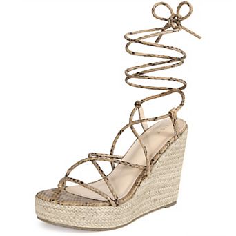 Snakeskin Platform Espadrille Wedges Strappy Heel Lace Up Sandals for Women