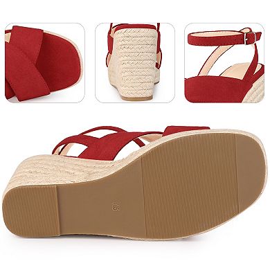 Platform Slingback Cross Straps Espadrilles Wedge Sandals for Women