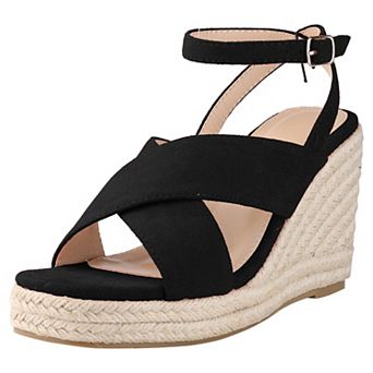 Platform Slingback Cross Straps Espadrilles Wedge Sandals for Women