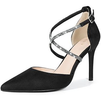 Pointed Toe Crisscross Rhinestone Ankle Strap Stiletto Heel Pumps for Women
