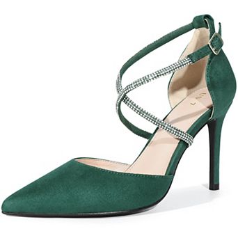 Pointed Toe Crisscross Rhinestone Ankle Strap Stiletto Heel Pumps for Women