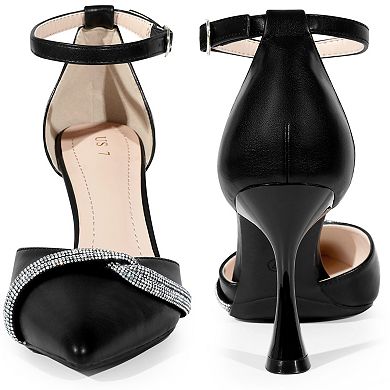 Rhinestone Pointy Toe Ankle Strap Stiletto Heel Pumps for Women