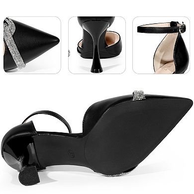 Rhinestone Pointy Toe Ankle Strap Stiletto Heel Pumps for Women