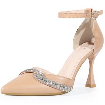 Rhinestone Pointy Toe Ankle Strap Stiletto Heel Pumps for Women