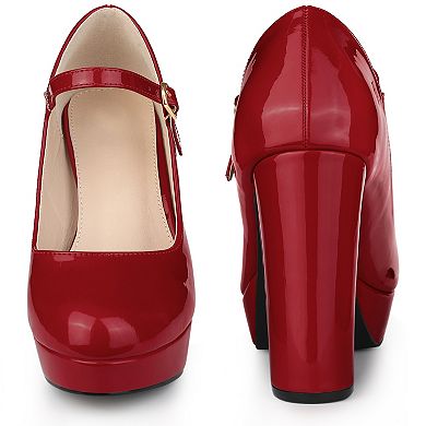 Platform Ankle Strap Chunky Heels Mary Janes Pumps for Women