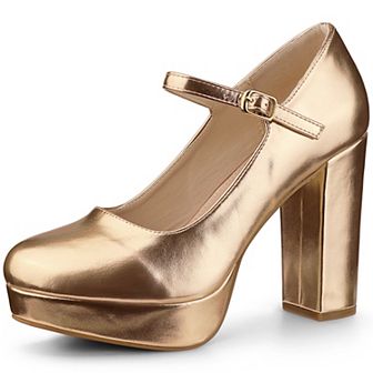 Platform Ankle Strap Chunky Heels Mary Janes Pumps for Women