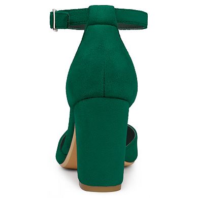Women's Ankle Strap Pointed Toe Block Heels Pumps