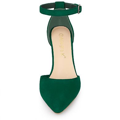 Women's Ankle Strap Pointed Toe Block Heels Pumps