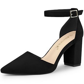 Women's Ankle Strap Pointed Toe Block Heels Pumps