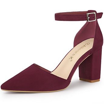 Women's Ankle Strap Pointed Toe Block Heels Pumps