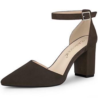 Women's Ankle Strap Pointed Toe Block Heels Pumps