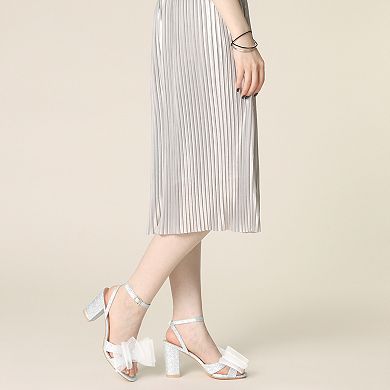 Glitter Heel Mesh Bow Chunky High Heel Sandal for Women