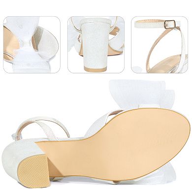 Glitter Heel Mesh Bow Chunky High Heel Sandal for Women