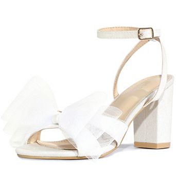 Glitter Heel Mesh Bow Chunky High Heel Sandal for Women