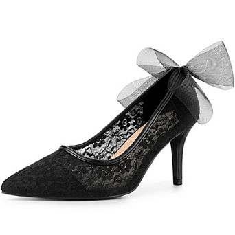 Pointed Toe Bow Bridal Stiletto Heel Lace Heels Pumps for Women